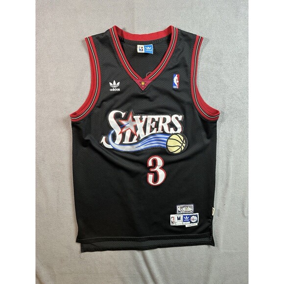 Adidas Black Hardwood Classics 76ers Allen Iverson #3 Jersey Size M Length + 2 - Picture 1 of 4